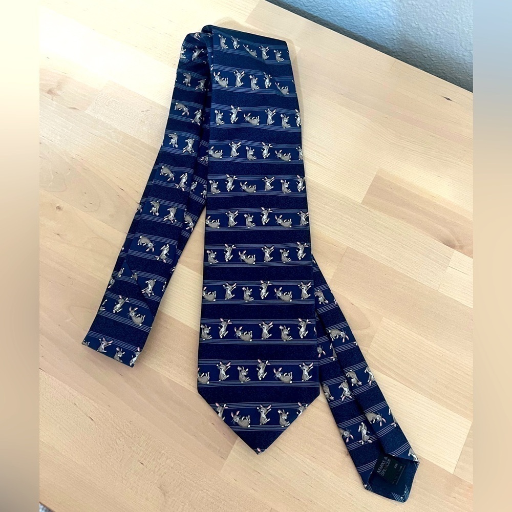 Marks & Spencer 100% Silk Navy Blue Mens Tie Bunny